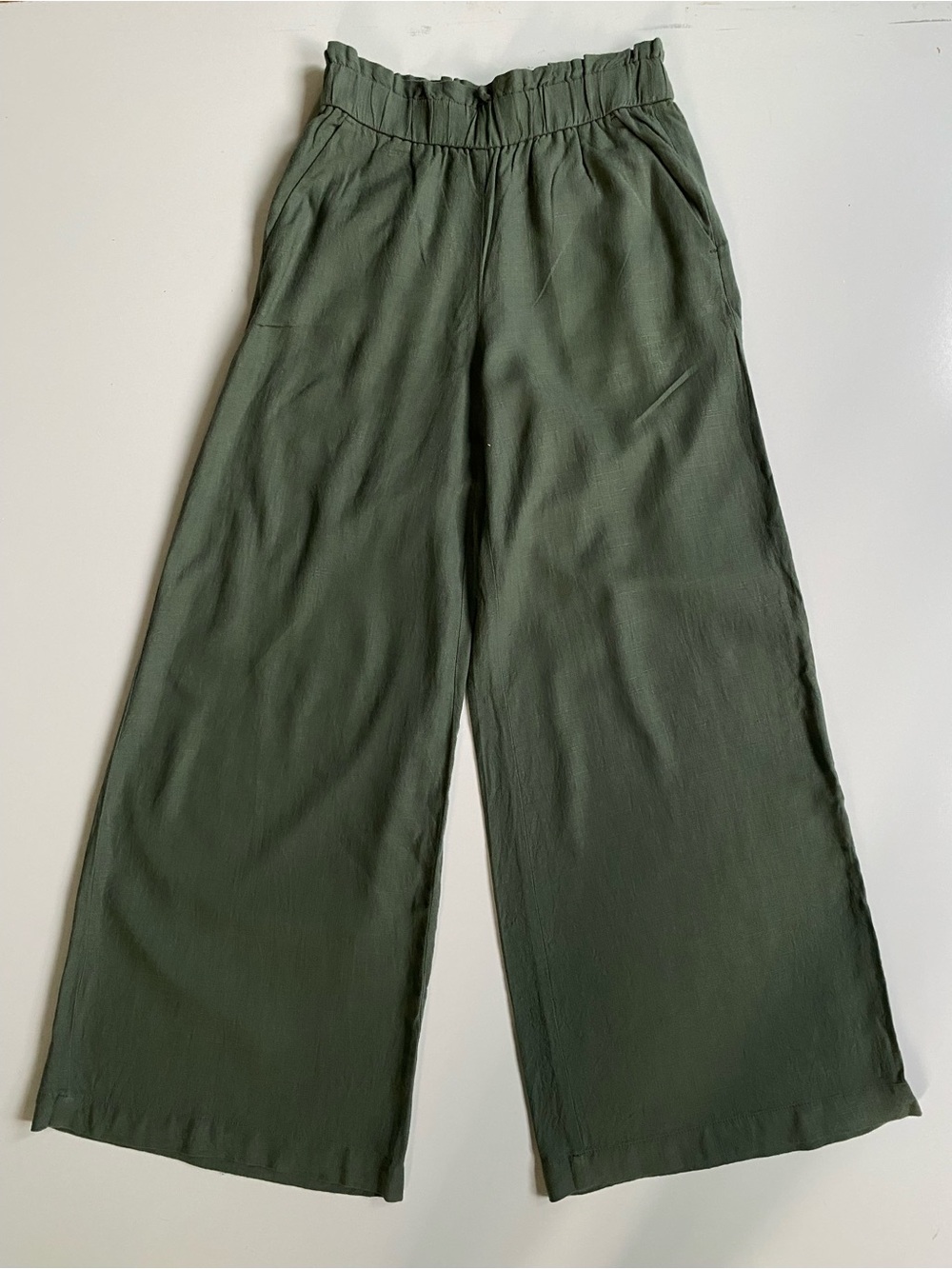 LOFT Olive Green Wide-Leg Elastic Waist Linen Blend Pants XXST